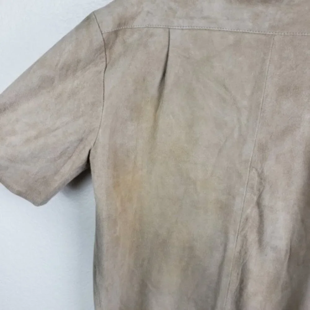 Vintage MONARCH New Zealand Genuine Suede Leather Shirt size S Tan/Stone Y2K